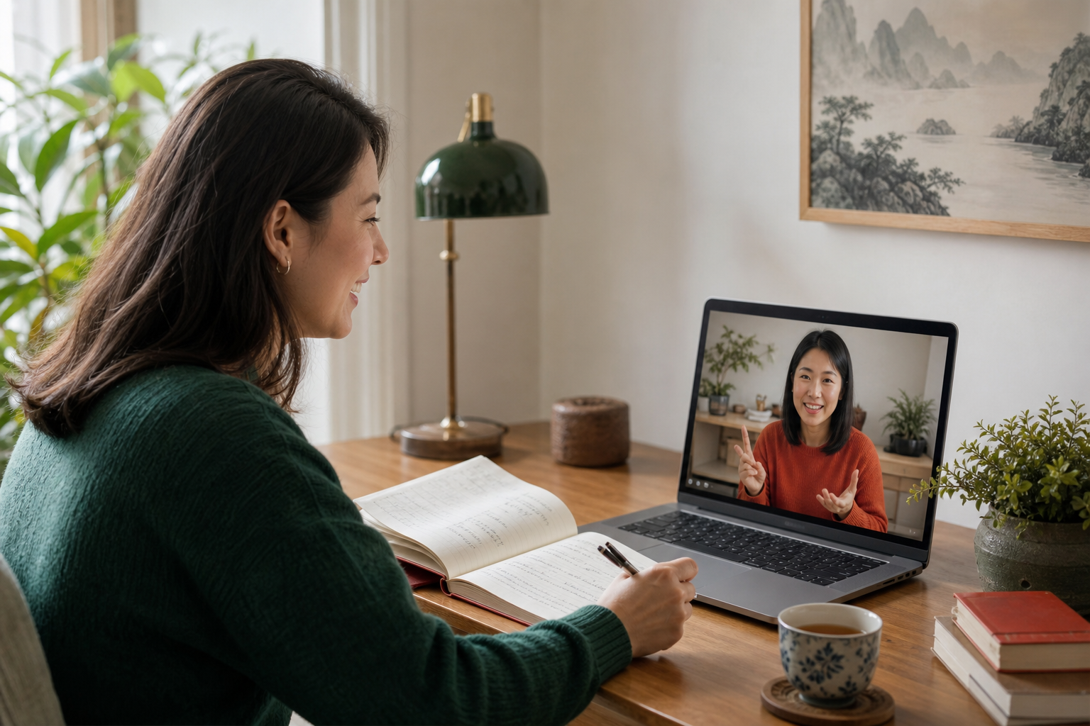 A learner joining a live one-to-one Mandarin lesson online